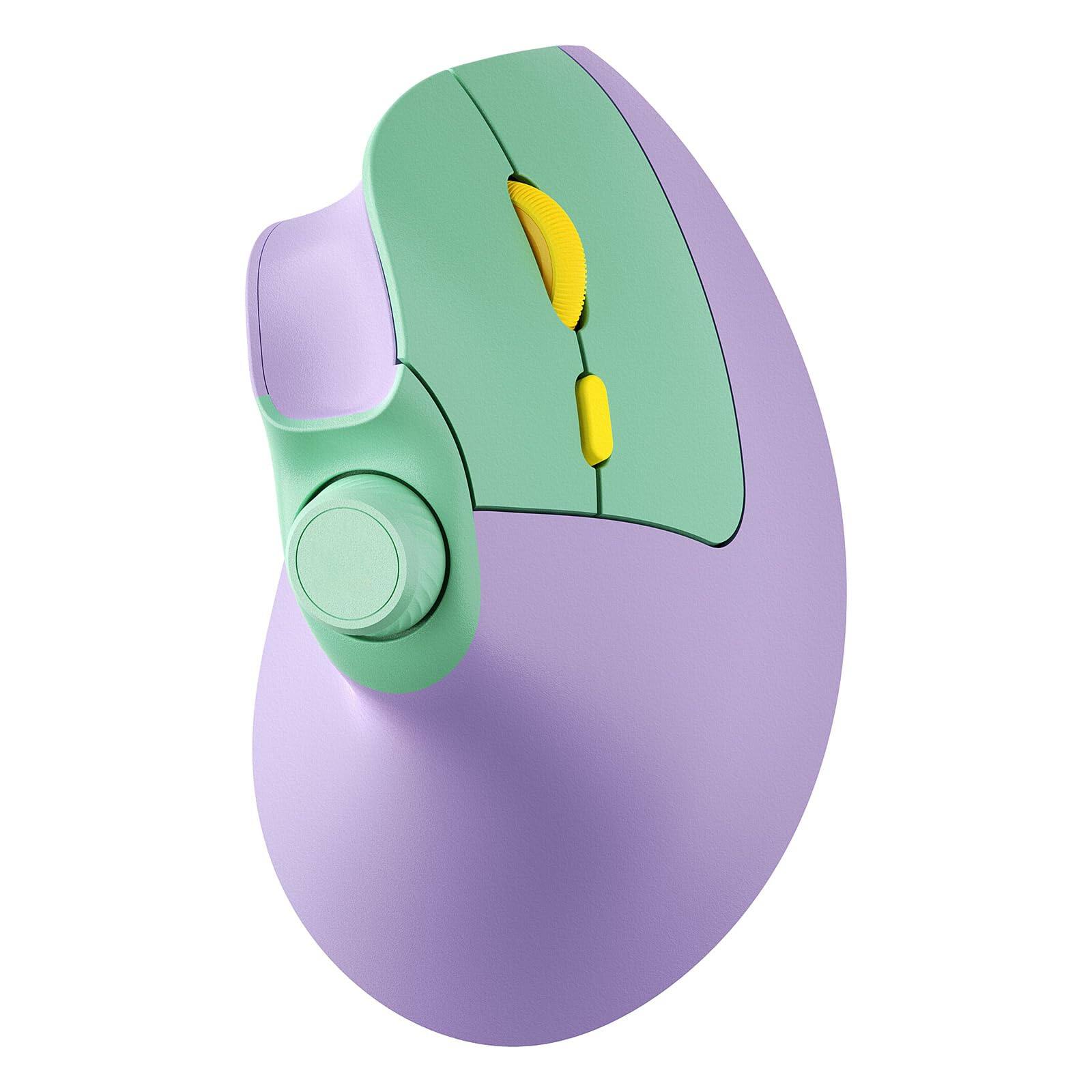 Front. PRIMEPLUS - Vertical Ergonomic Mouse, Wireless Bluetooth, Rechargeable, Volume Knob, Silent, 3-Device for PC/Mac - Purple.