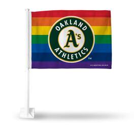 Rico Industries - Oakland A's LGBTQ Gay Pride Athletics 14x19 Double Sided Window Mount Car Flag - Multi