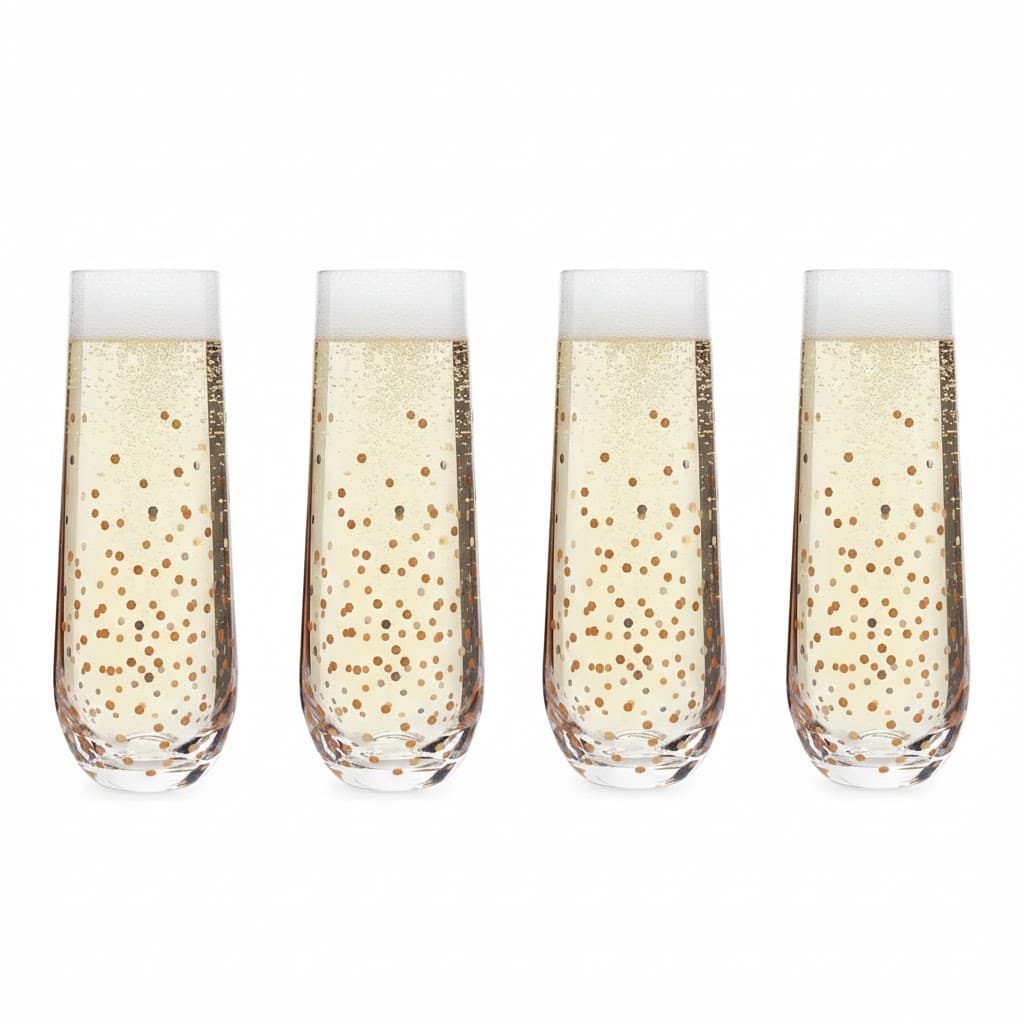 Jay Import - Set of 4 Black & Confetti Stemless Champagne Flutes (10.5 oz) - Gold