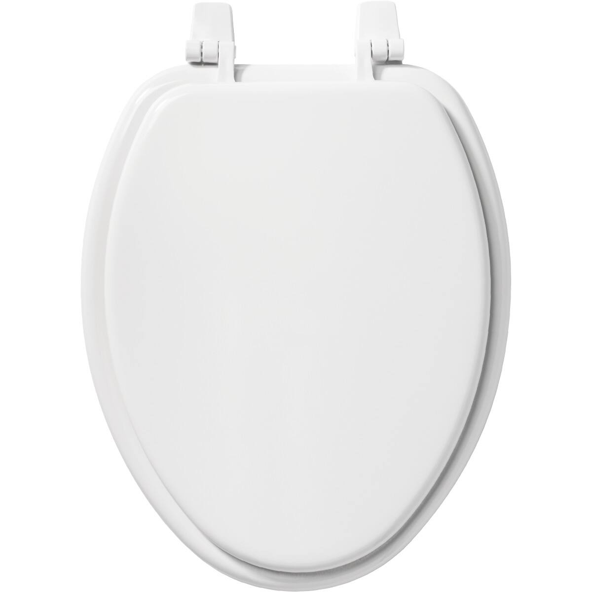 Angle. BEMIS - Bemis Elongated Enameled Wood Toilet Seat in White with Top-Tite Hinge - White.