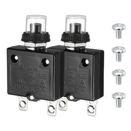 Unique Bargains - 2Set Thermal Circuit Breaker 3A 125/250V AC50V DC Push Button Manual Reset Overload Protector w Waterproof Caps Screws - Black