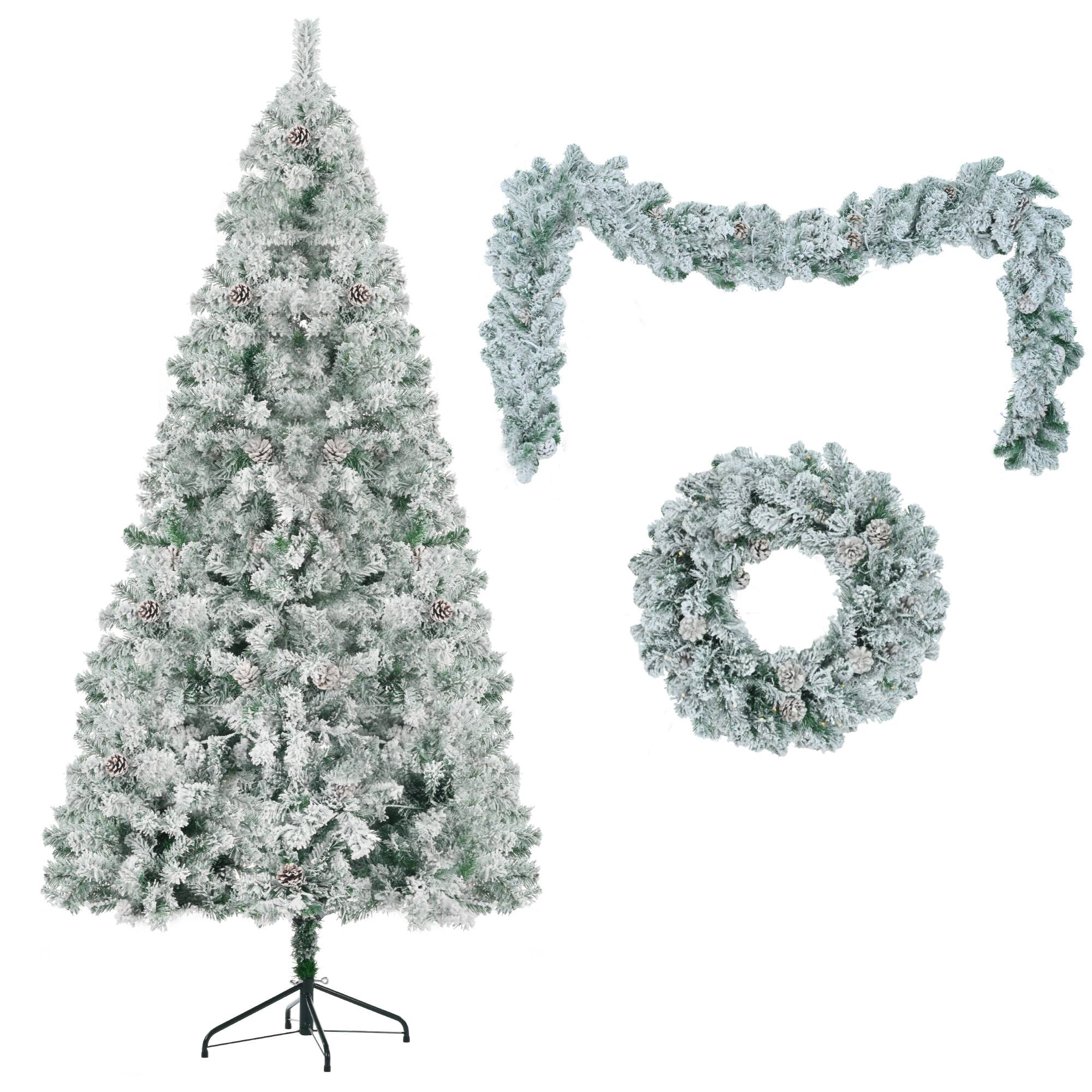 Alt View 4. APRILSOUL - Snow Flocked Christmas Tree Pre Lit Set Tree Garland Wreath Artificial Hinged Colorful LED Lights - White,Green.