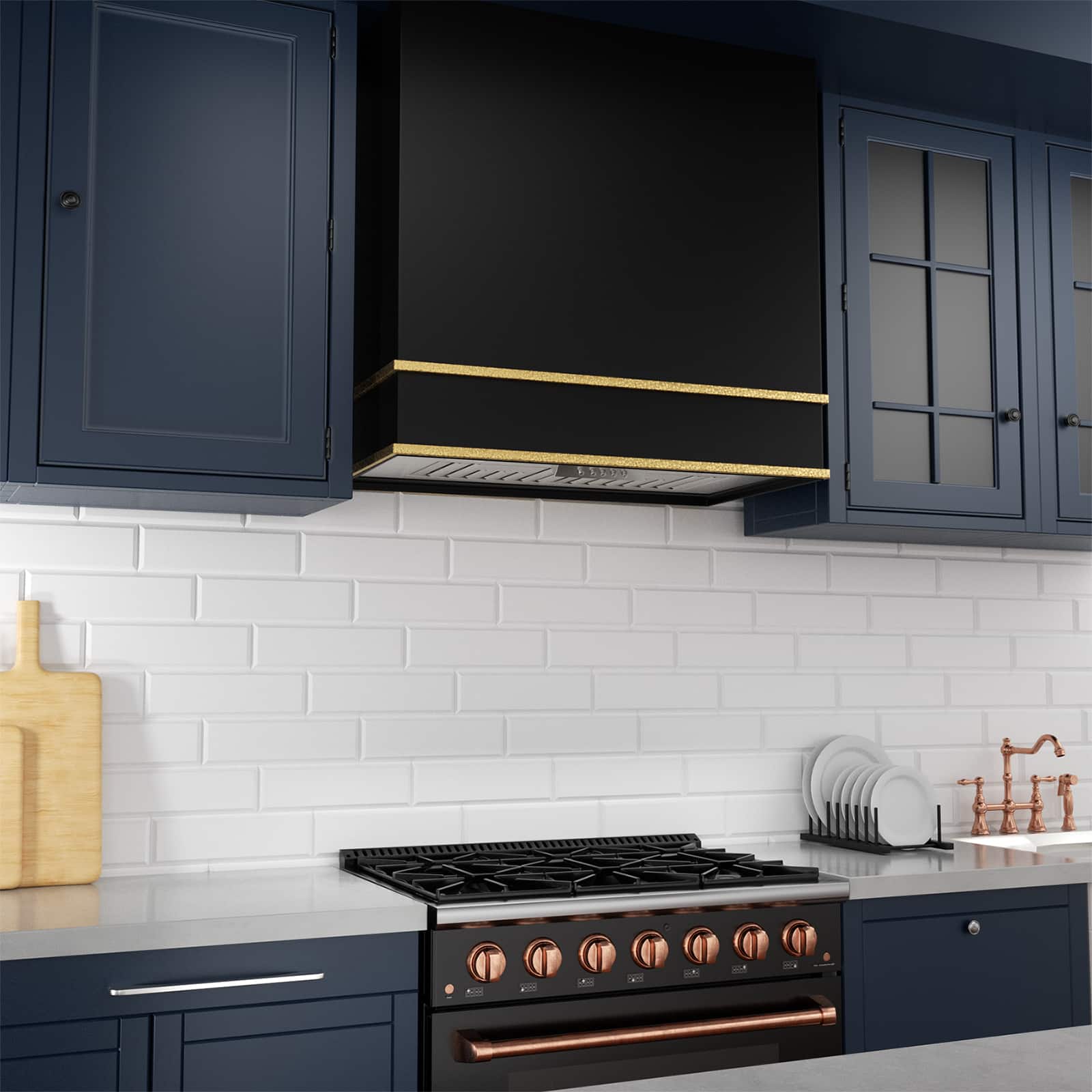 Alt View 5. Akicon - Akicon 30 in. 600 CFM Ducted Wall Mount Range Hood with 3 Speed, LED Lights and Carbon Filter, in Black with Gold - Black with Gold.