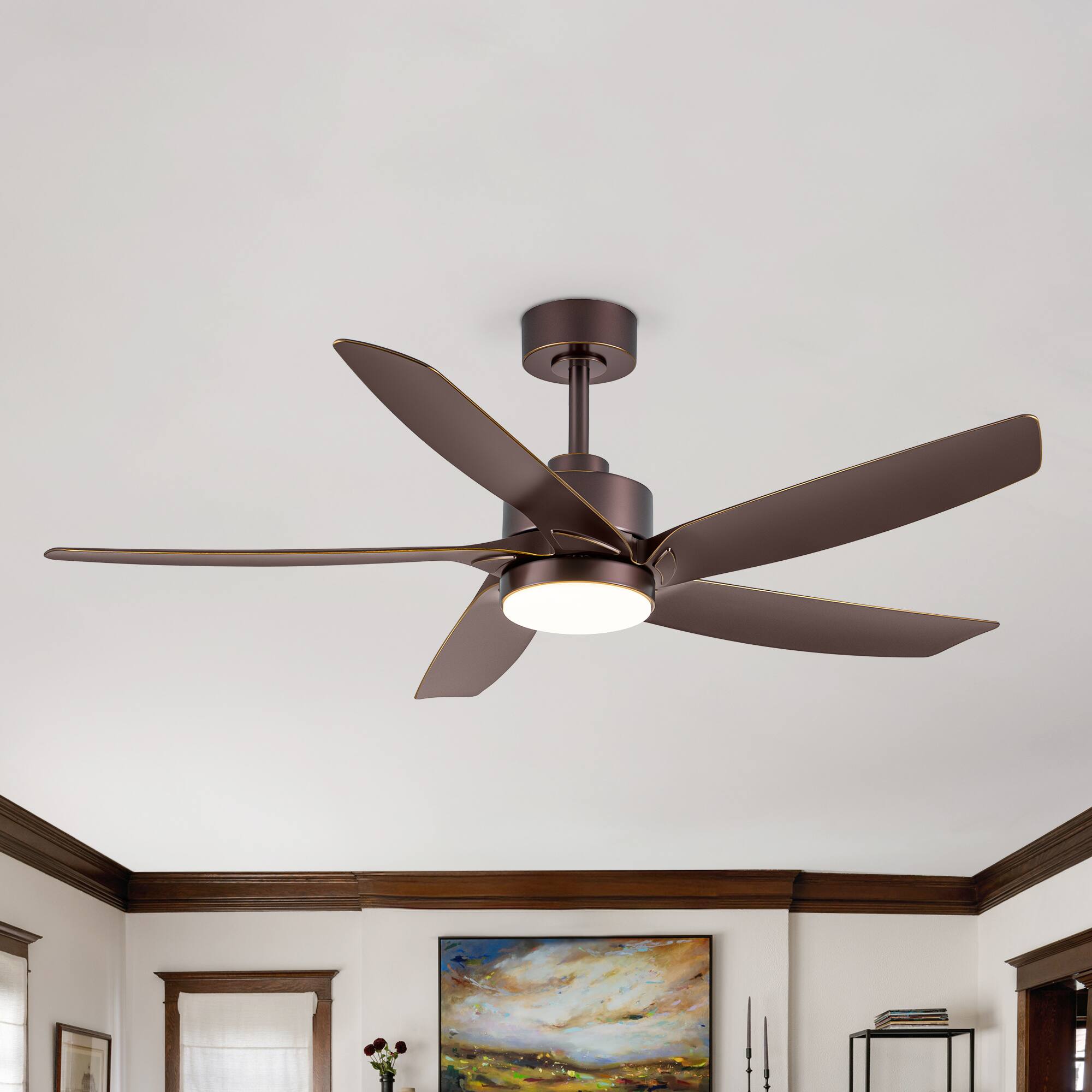 Back. Breezary - 54-Inch Indoor Ceiling Fan with 3-Color Light, 5 ABS Blades, 6-Speed DC Motor, Remote & Timer, Memory, 6"/12" Downrods - Oil-Rubbed-Bronze.