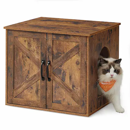 Front. Songmics Home - Cat Litter Box Enclosure, Hidden Litter Box Furniture, Indoor Pet House End Table, 23.6 x 19.7 x 19.7 Inches - Rustic Brown.