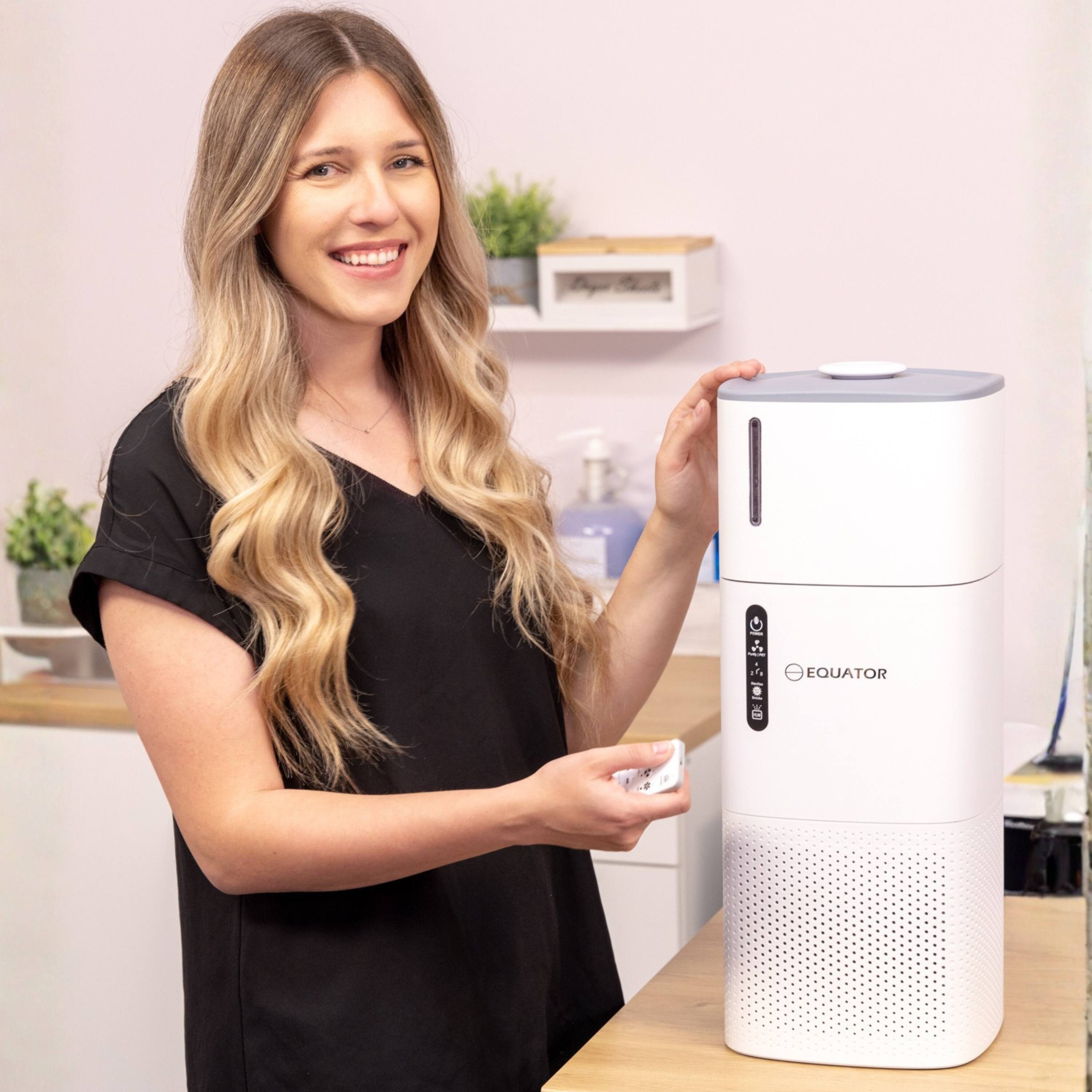 Angle. Equator - Equator HEPA Air Purifier with Sterilizer Ionizer Humidifier Odor Lock PET Dander Large Room 450 sq. ft HEPA Filter 110V - White.