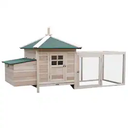 Pawhut - Wooden Chicken Coop with Nesting Box, Cute Outdoor Hen House with Removable Tray, Ramp Run