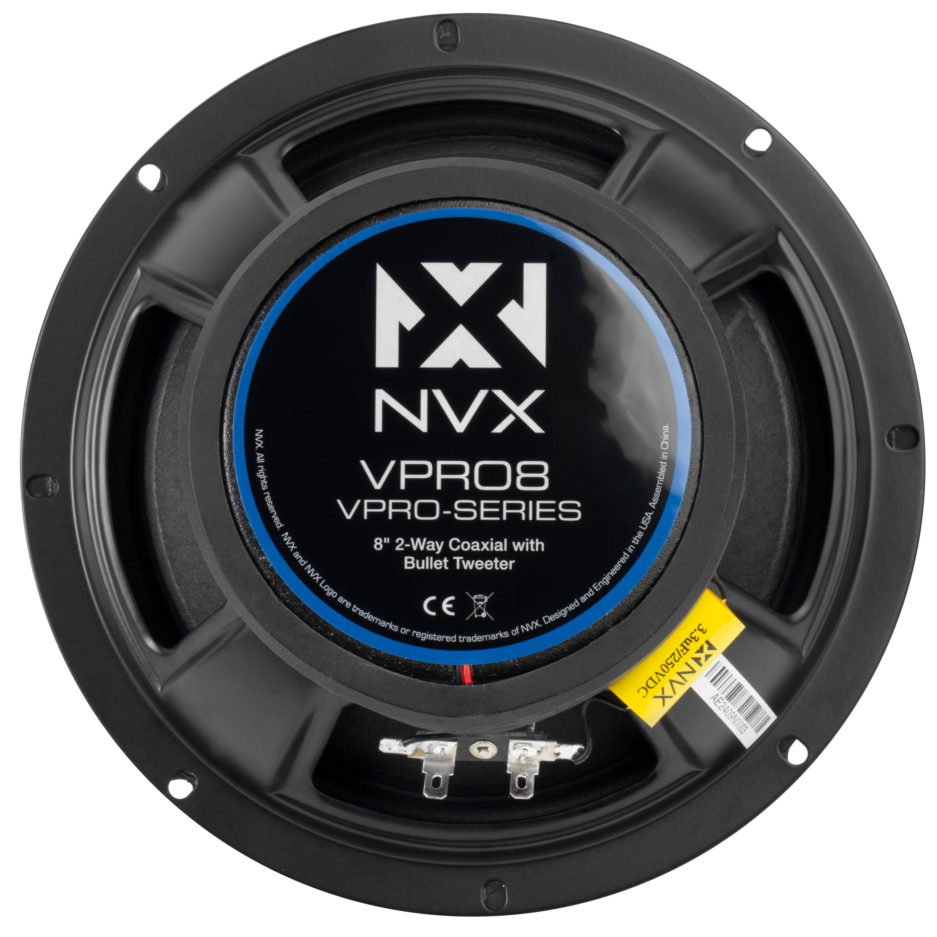 NX NVX NVX China I - rights VPRO8 Assembled reserved VPRO-SERIES USA NVX 8" 2-Way Coaxial with the . and Bullet Tweeter NVX Logo NVX Lage Engineered are and CE Designed trademarks or of NVX registered trademarks 3.3uF/250VDC AE2409N0005