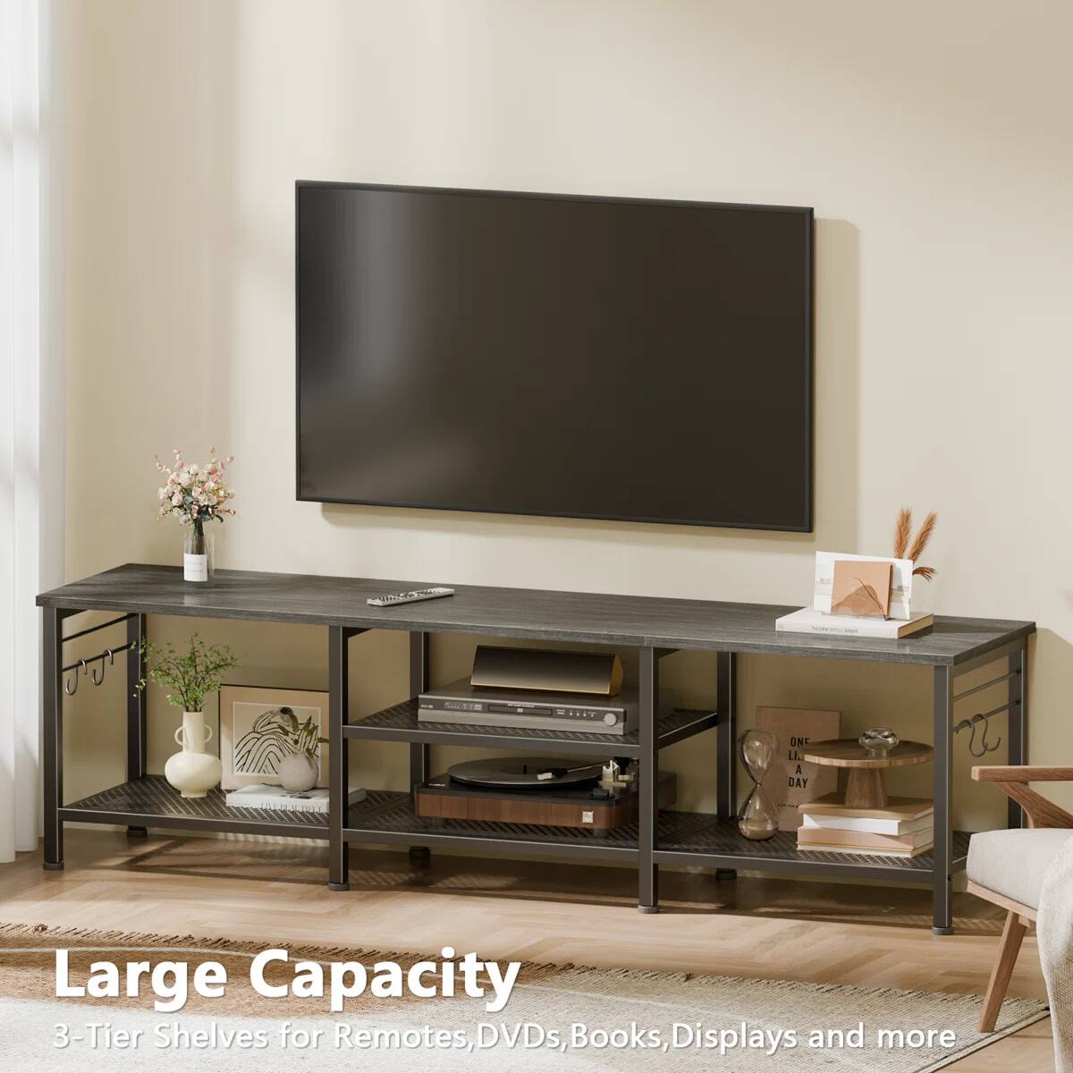 SUH ONE L. A DAY Large Capacity 3-Tier Shelves for Remotes, DVDs, Books, Displays and more