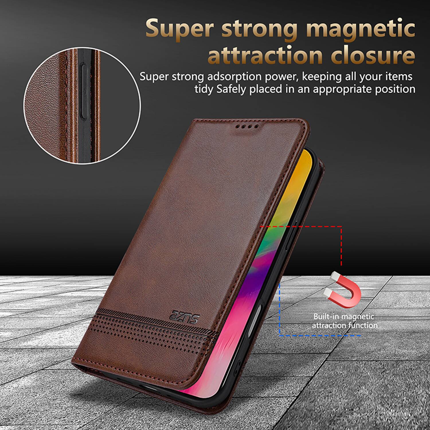 Super strong magnetic attraction closure  
Super strong adsorption power, keeping all your items tidy  
Safely placed in an appropriate position  
Built-in magnetic attraction function