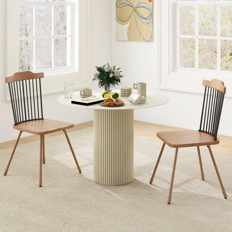Left. SlickBlue - Set of 2 Spindle Back Dining Chairs with Comfortable Contoured Seat - Natural.