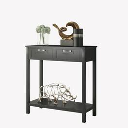 Costway - Accent Console Table Entryway Sofa Foyer Table Storage Shelf W/2 Drawers - Black