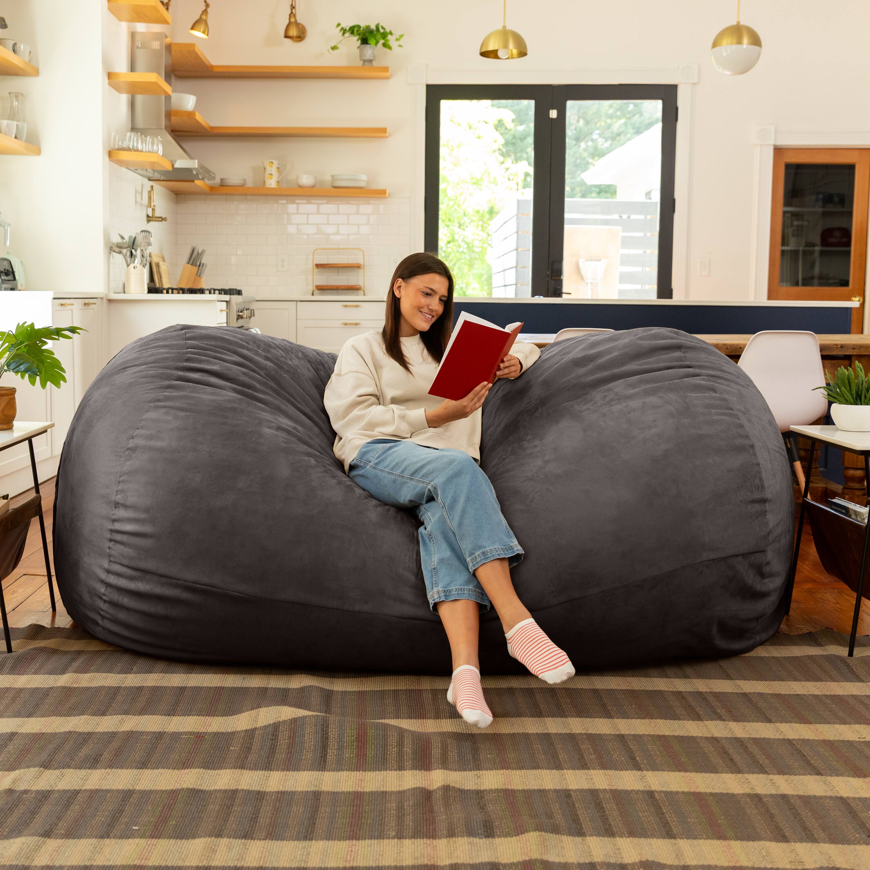 Back. Jaxx - Jaxx 7 Foot Giant Bean Bag Sofa, Charcoal - Charcoal.