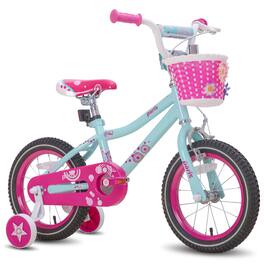 JOYSTAR - Paris Girls Bike for Ages 4-7, 16 Inch Kids Bike with Training Wheels, Basket and Handbrake - Fuchsia Blue