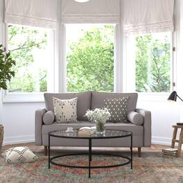 Emma + Oliver - Holden Upholstered Mid-Century Modern Pocket Spring Loveseat with Wooden Legs and Removable Back Cushions - Slate Gray