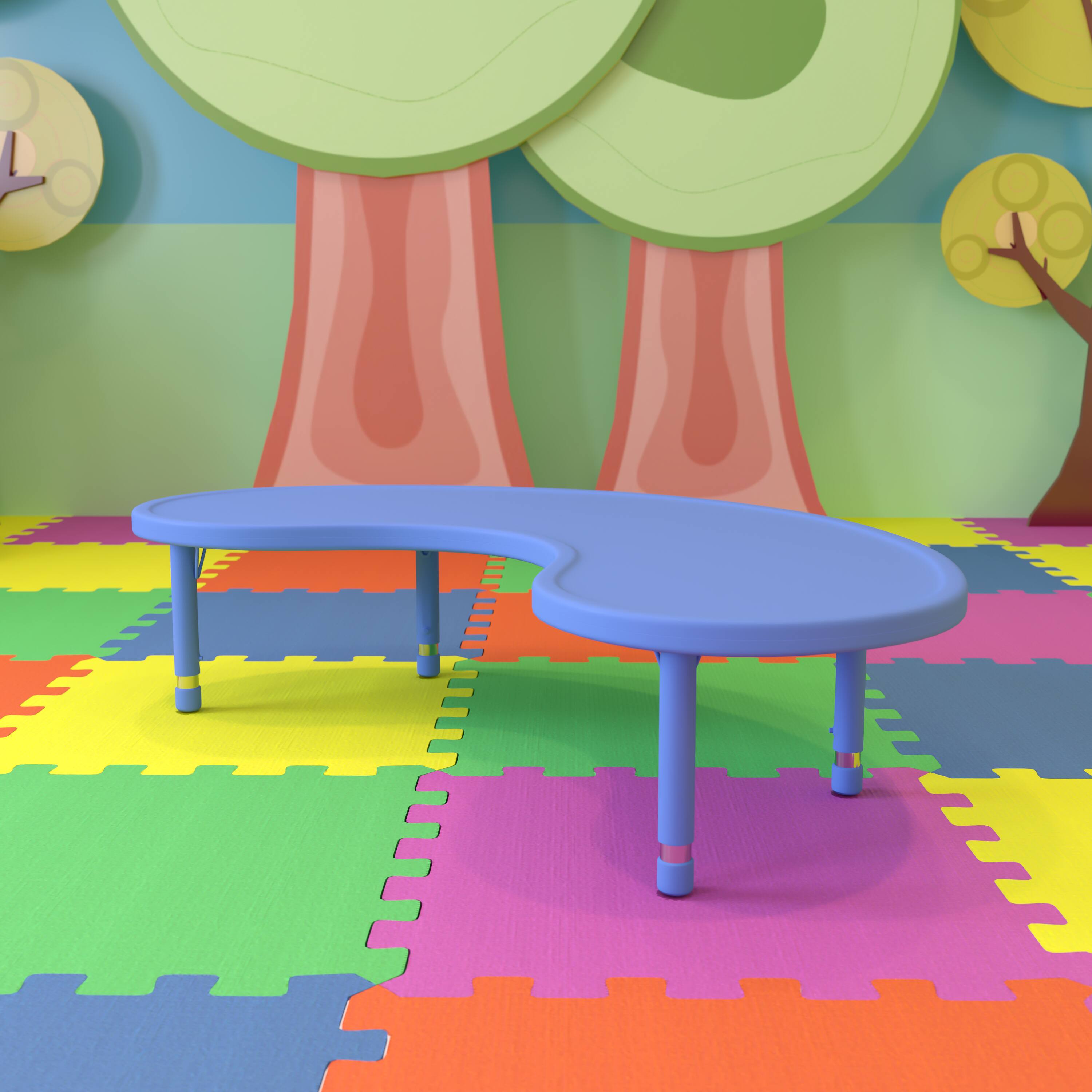 Alt View 1. Emma + Oliver - 35"W x 65"L Half-Moon Plastic Height Adjustable Activity Table - Blue.