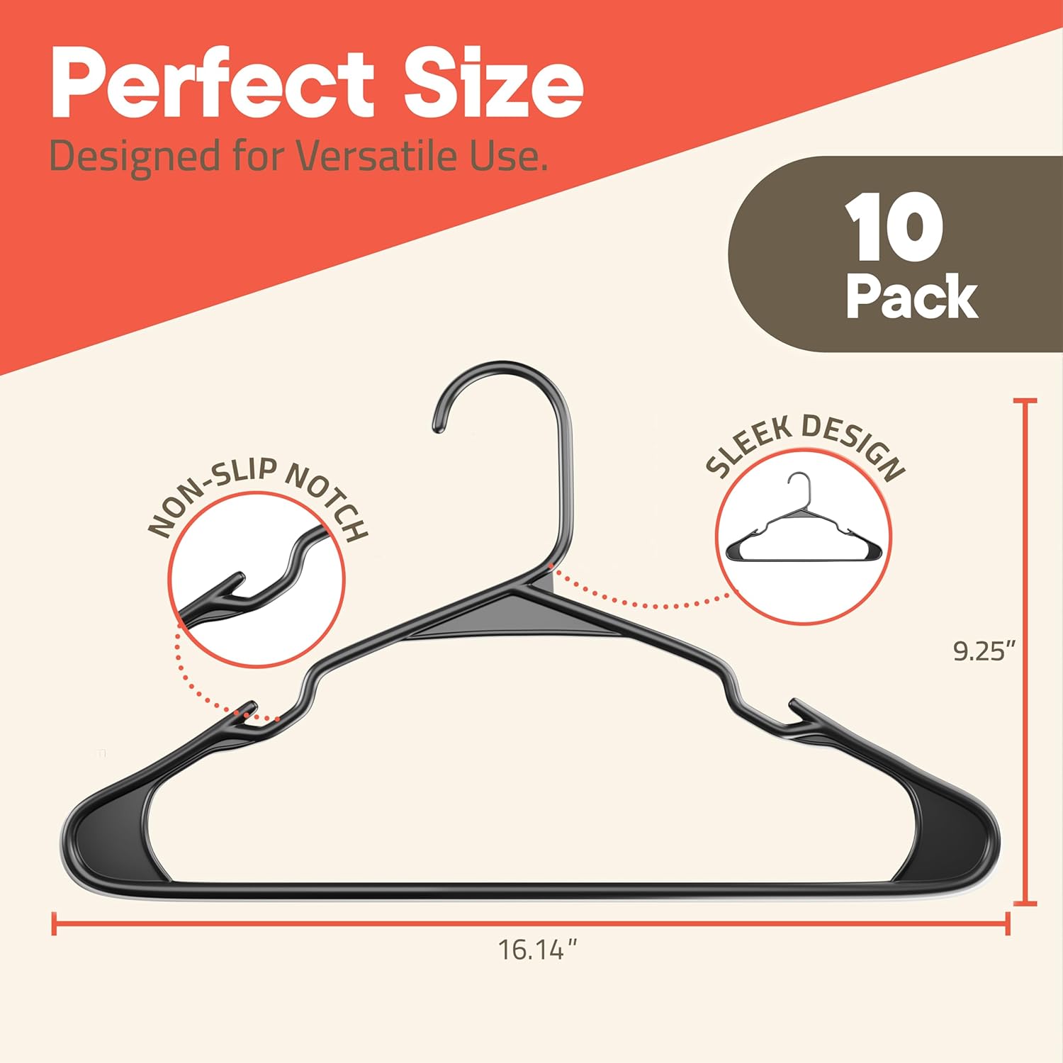 Perfect Size, Designed for Versatile Use, 10 Pack, Non-Slip Notch, Sleek Design, 9.25", 16.14"