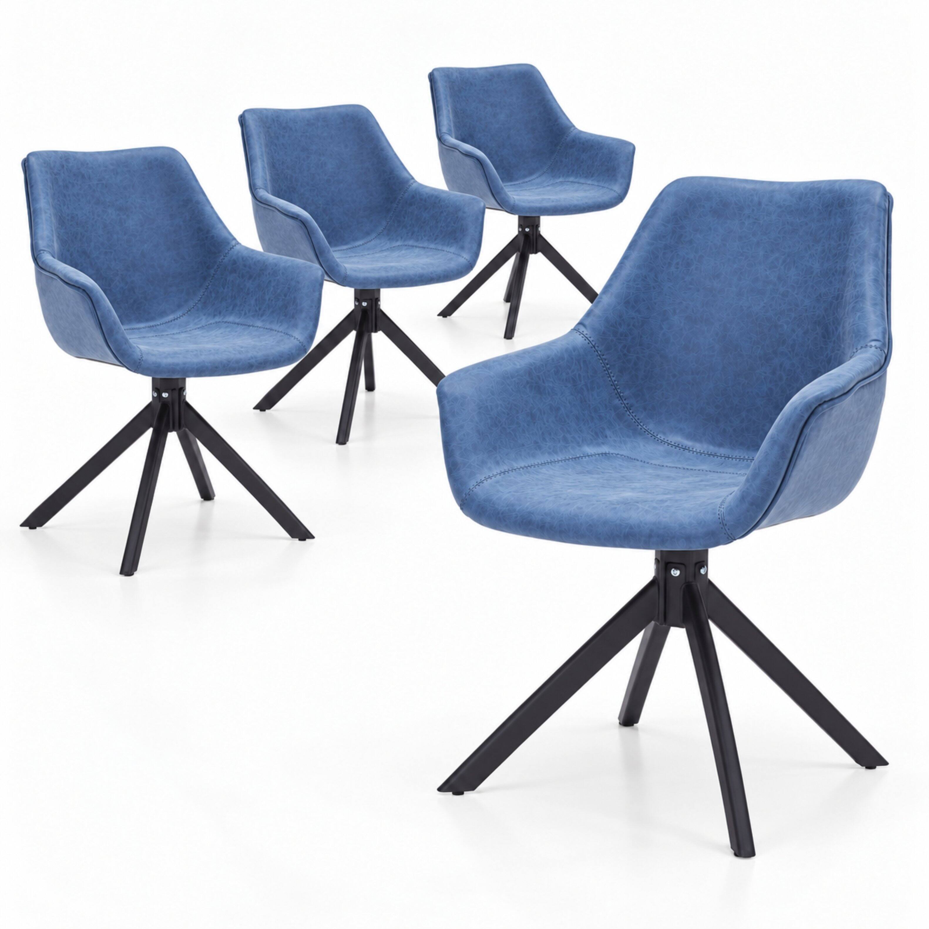 Front. LeisureMod - Markley 4-PCS Modern 360 Swivel Faux Leather Dining Armchair with Iron Legs - Light Blue.