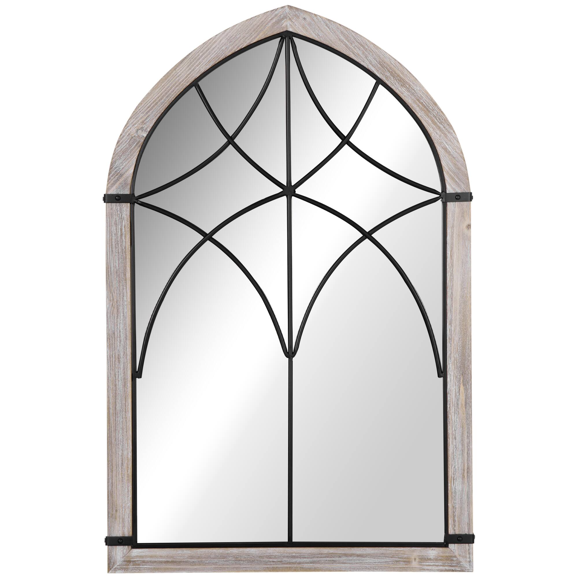 Front. TinyHomie - 365x235IN Rustic Wood Grain Farmhouse Arch Window Mirror Living Room Bedroom Entryway.
