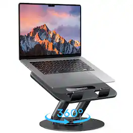 HongFei - Laptop Stand for Desk with 360° Rotating Base, Ergonomic Riser for Collaborative Work, Easy Storage, Fits up to 14 - Black