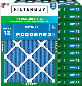 Filterbuy - 20x21x2 MERV 13 Smoke & Allergy Defense, Electrostatic Pleated HVAC AC Furnace Air Filters Replacement (12-Pack) - Blue