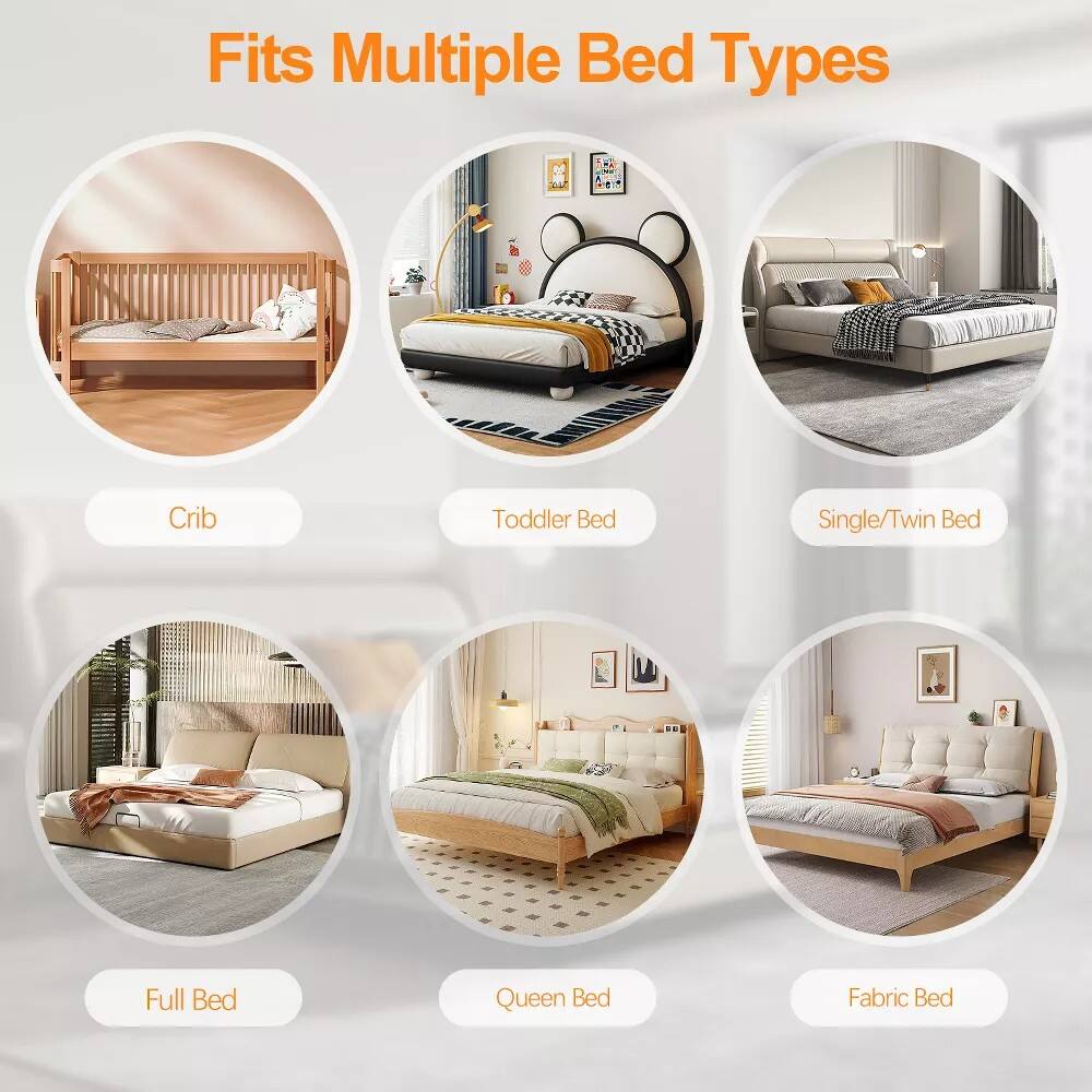 Alt View 7. SKONYON - 69" Bed Guard Rail for Toddlers with 14-Level Height Adjustment, Foldable Mesh Panel and U-Shaped Base - Gray.