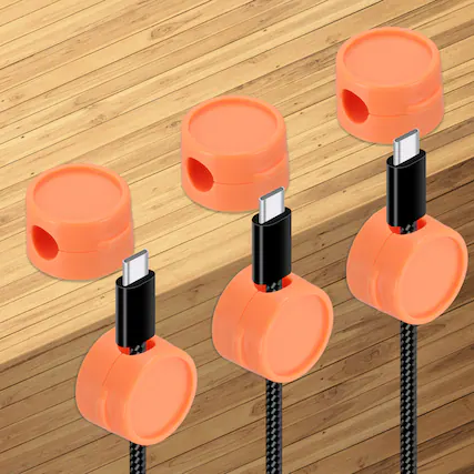 Front. Unique Bargains - 6pcs Magnetic Spring Desk Cable Management Clips Adhesive Cord Holder Keeper for Office Desktop Wall Car - Orange.