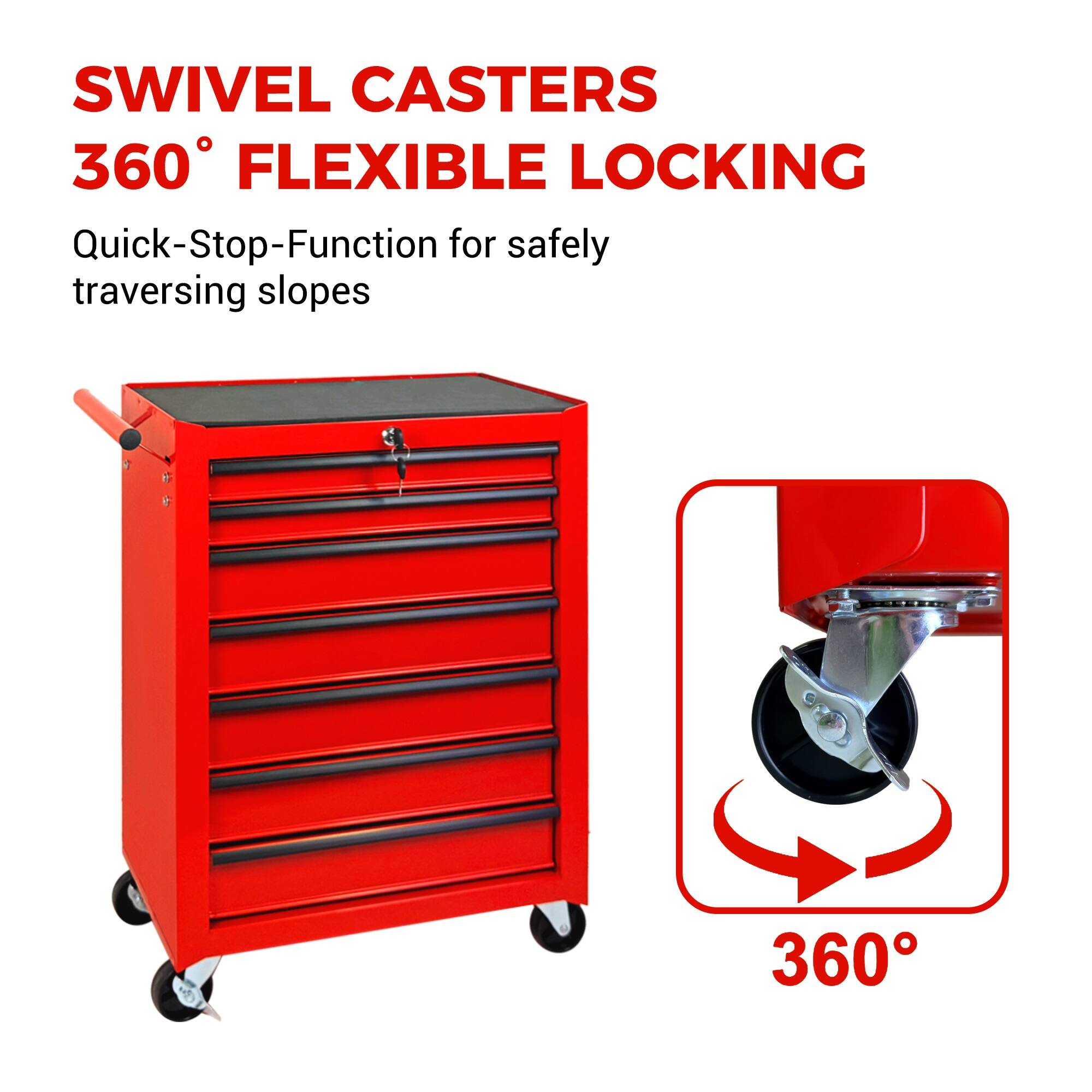 SWIVEL CASTERS  
360° FLEXIBLE LOCKING  
Quick-Stop-Function for safely traversing slopes