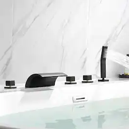 Boyel Living - Black Cold and Hot Water Five Hole Installation Waterfall Bath Tub Faucet with Handheld Shower - Matte Black