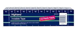 Highland - Tape, 0.75" x 27.77 yds., 1" Core, Invisible, 12 Rolls/Pack - Invisible Clear