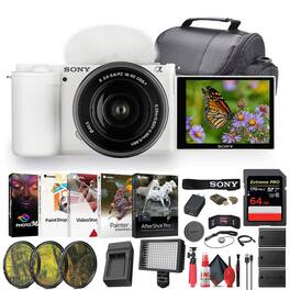 Sony - ZV-E10 Mirrorless Camera with 16-50mm II Lens (White) + 64GB Card + Filter + More (International Model)