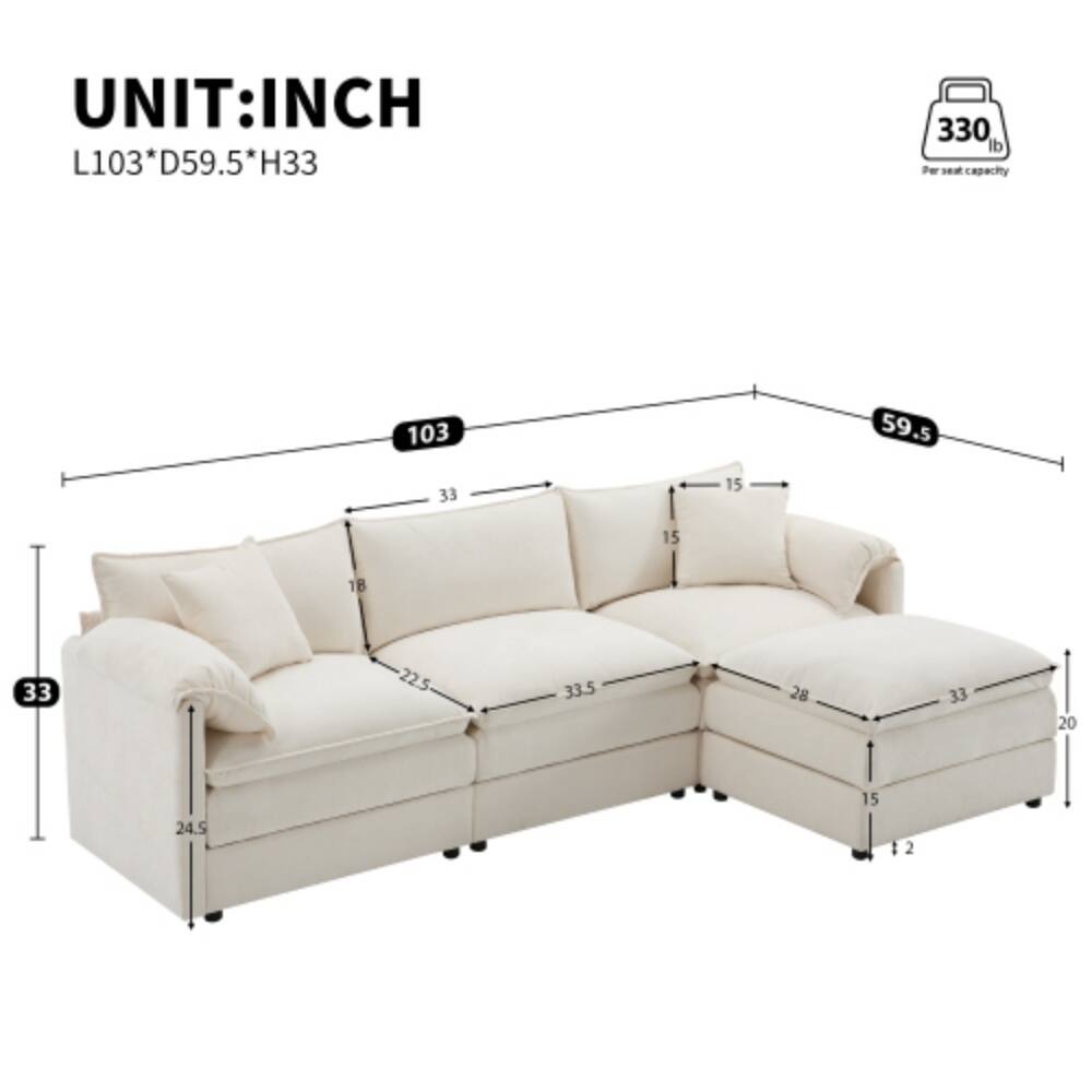 UNIT: INCH  
L103* D59.5* H33  
330 lb Per seat capacity  
103  
59.5  
33  
15  
15  
T8  
33  
22.5  
33.5  
28  
33  
20  
24.5  
15  
2
