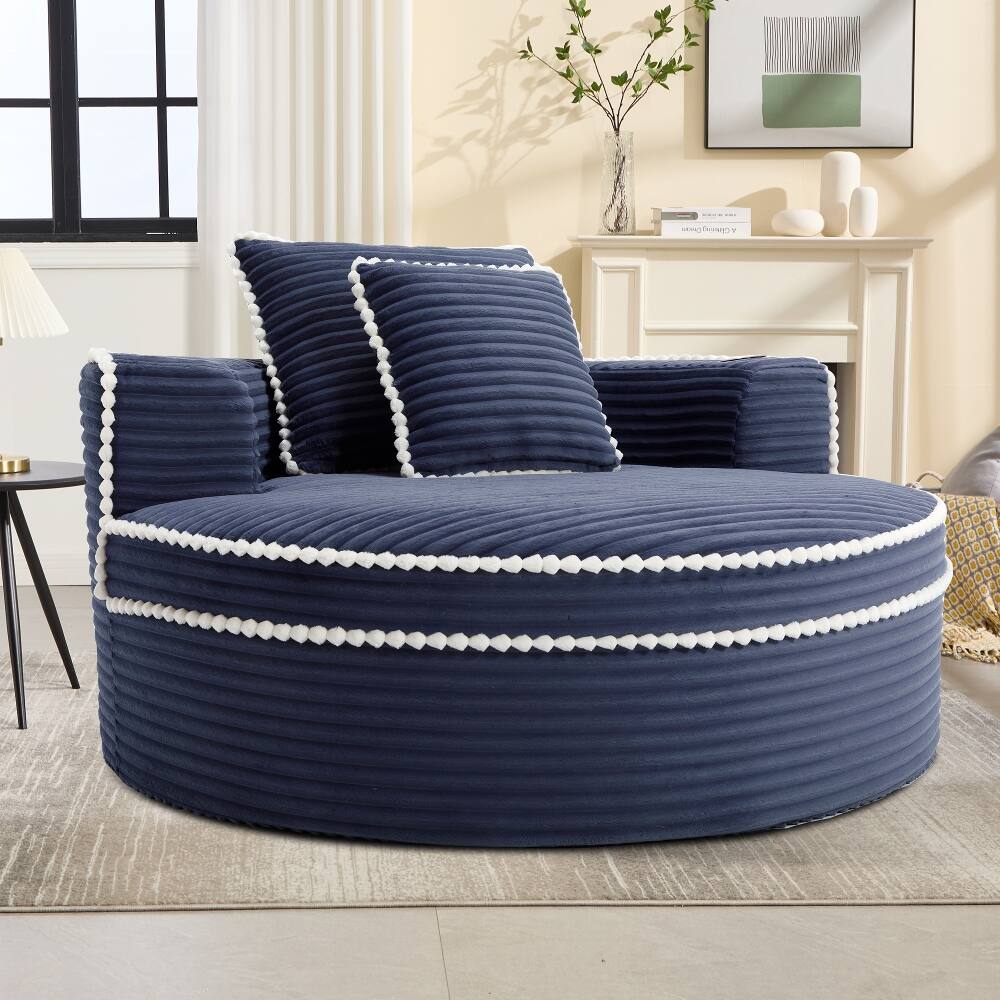 Angle. Loheer - Loheer Round Sofa Bed Blue Memory Foam Sectional Cloud Couch with Pillows Small Space Convertible Sleeper - Blue.