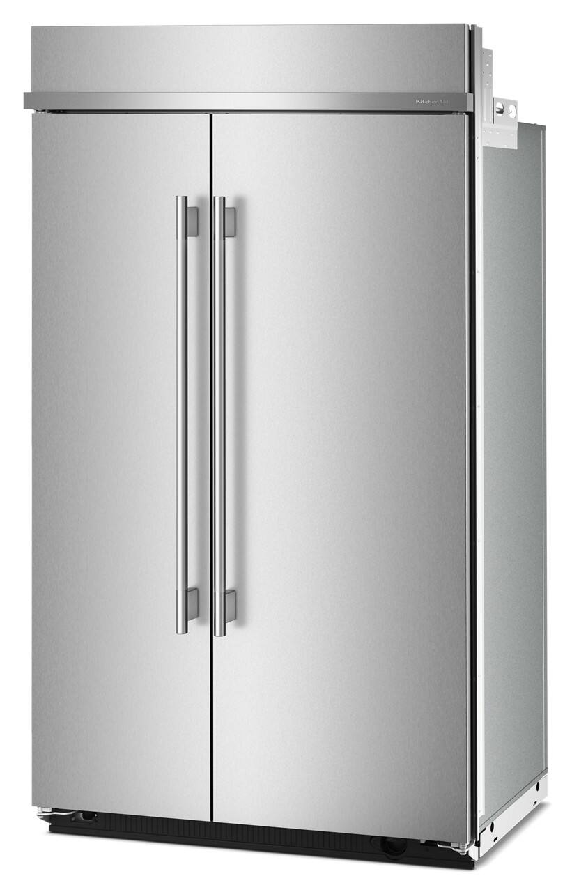 Left. KitchenAid - 30 Cu. Ft. Built-In Side-by-Side Refrigerator with Platinum Interior - Stainless Steel with PrintShield Finish.