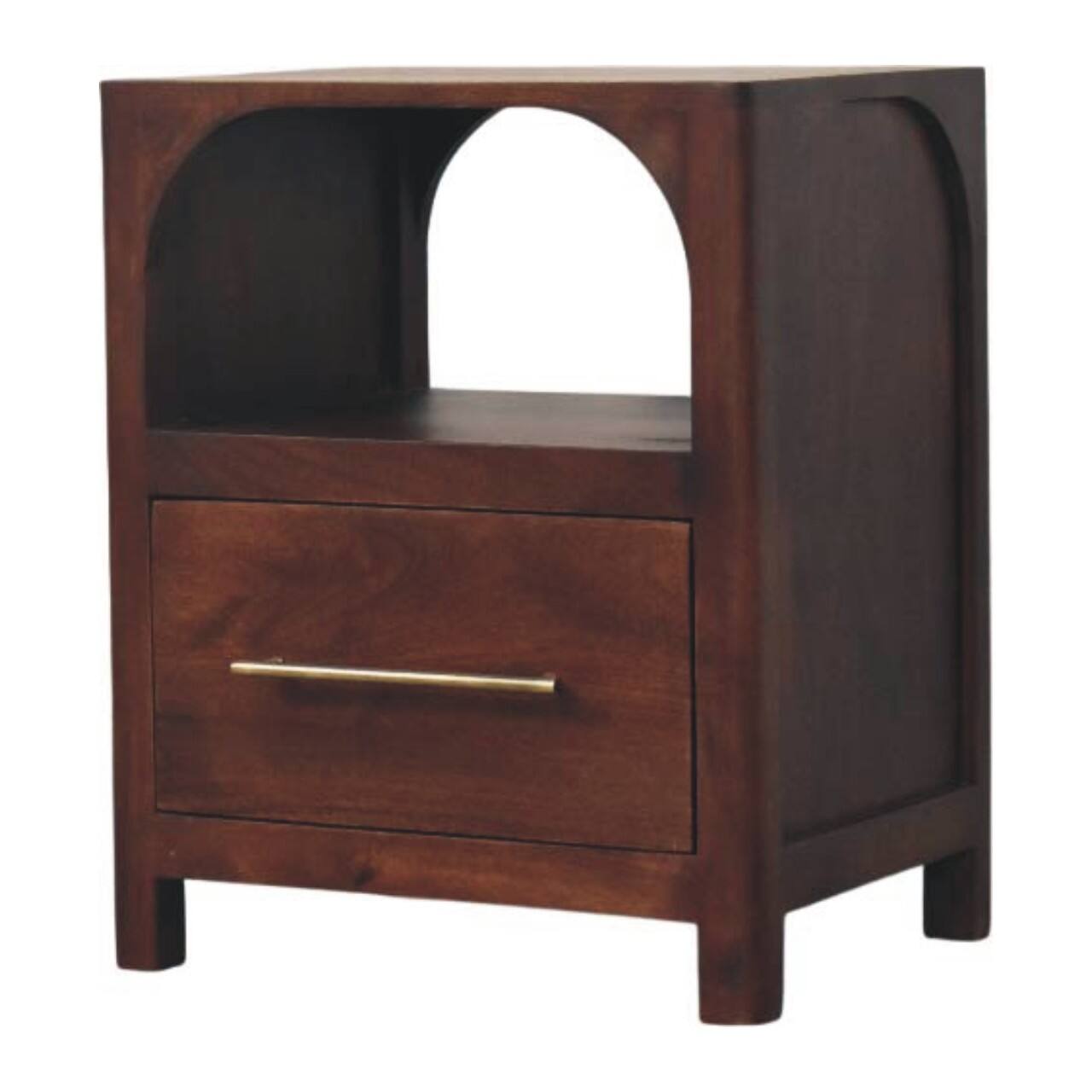 Left. Artisan Furniture - Artisan Furniture Solid Wood Arched Edge 1 Drawer Bedside - Brown.