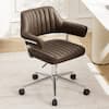 Front. KERDOM - Swivel Upholstery Vanity Chair with Arms, Adjustable Height Desk Chair for Home Office Study Makeup Dresser, PU Leather - Coffee-1PC.