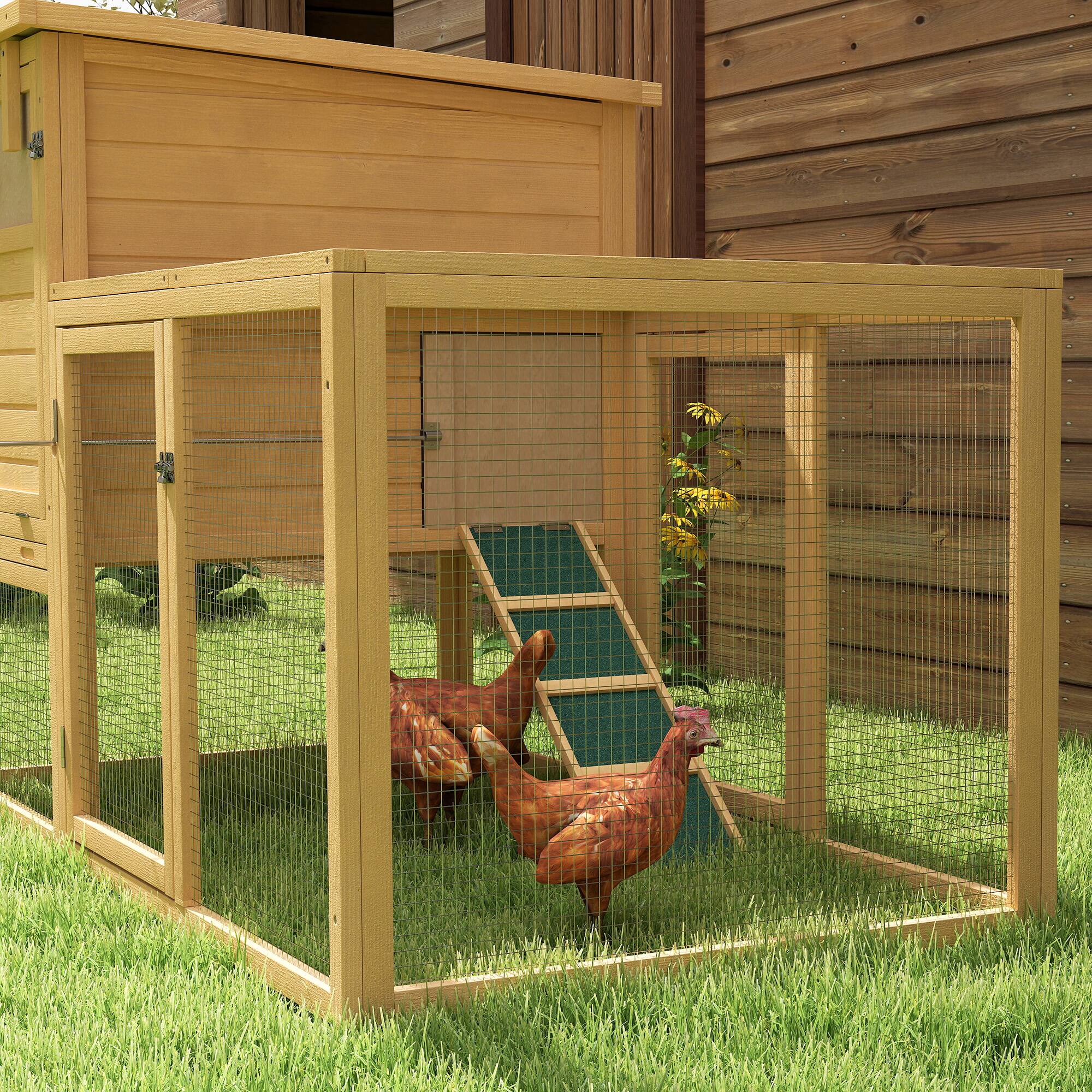 Alt View 4. Pawhut - 75" Wooden Chicken Coop with Nesting Box, Outdoor Hen House with Removable Tray, Ramp, Run, Poultry Cage.