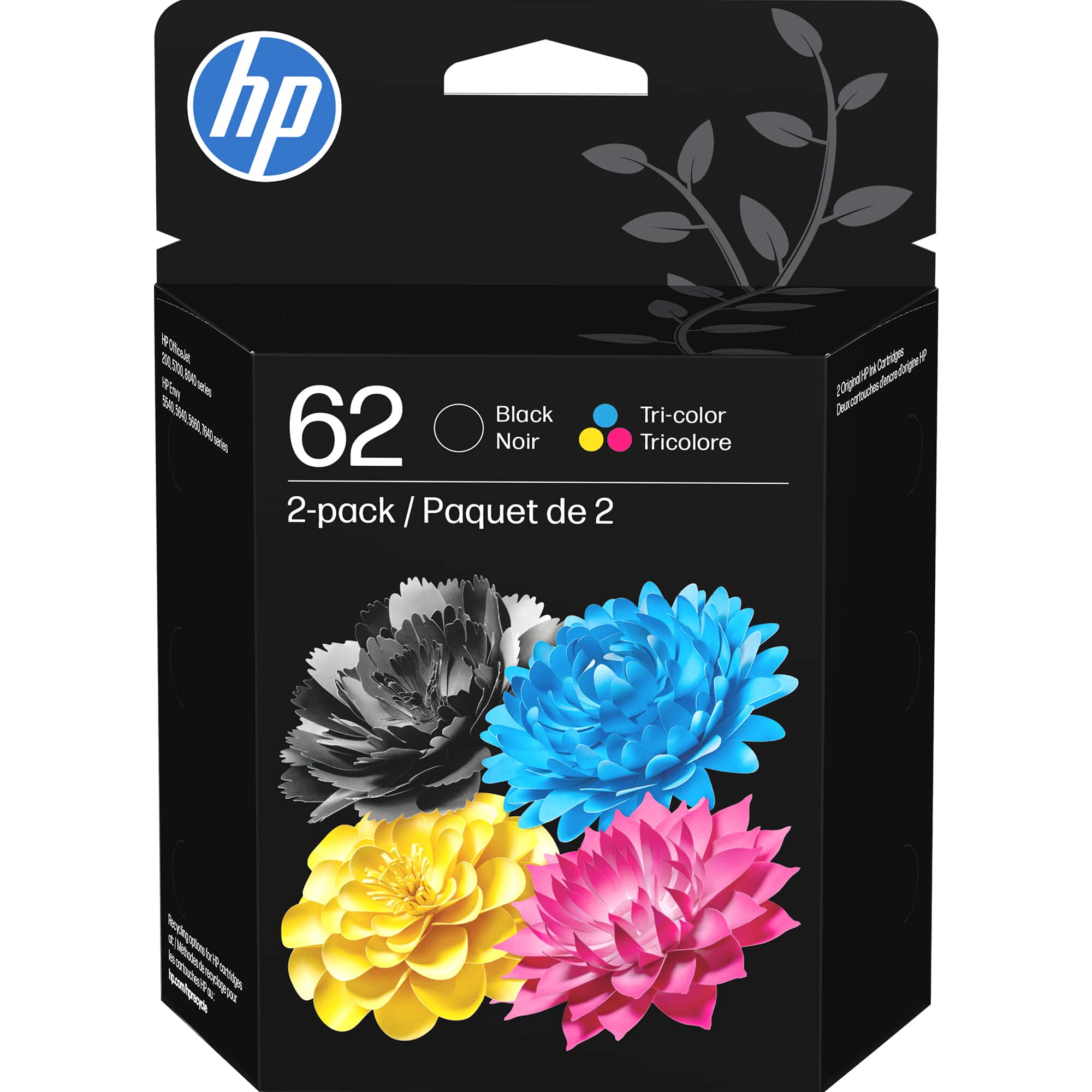 hp 1 T Z Toia S7A 3R W D n am MA OHA RL Mwa Black Tri-color 62 Noir Tricolore 2-pack / Paquet de 2