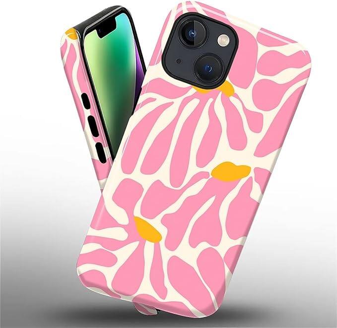 Alt View 2. Wikistore - Case for iPhone 14 Plus - Hybrid 2-Layer Durable Smartphone Protection Case - A-Matisse Pink Flower.