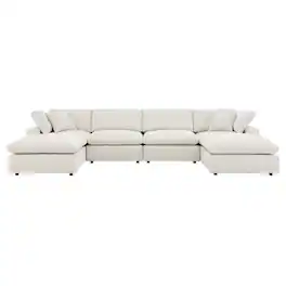 Commix 6-Piece Down Filled Overstuffed Boucle Sectional Sofa by Modway - White