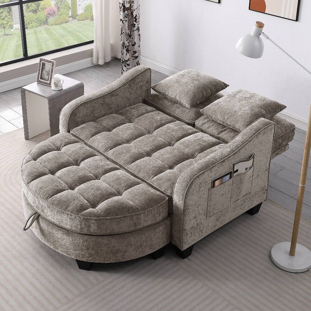 Angle. Loheer - Loheer Brown Corduroy Two-Seater Sofa with Storage Footrest and Pillows - Brown.