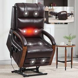 Kadyn - Dual Motor Power Lift Recliner, 8-Point Massage & Heat, Solid Wood Armrests, 350lb Capacity, Dark - Brown