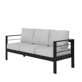 Mondawe - 73" 3 Seat Outdoor Aluminum Patio Sofa with Cushions - Black+ Gray