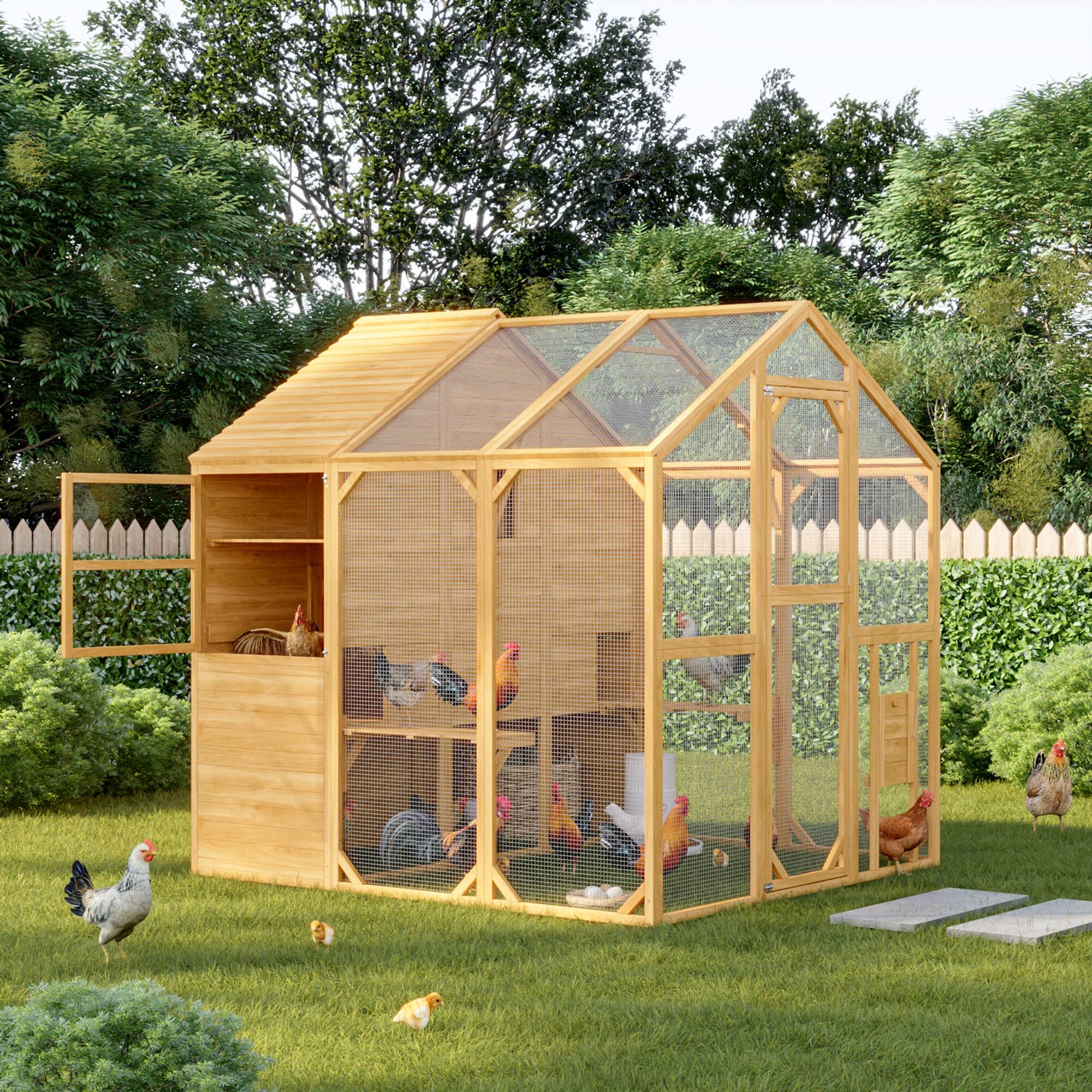 Left. Famapy - Large Outdoor Pet Cage with Galvanized Wire Mesh Multi-Functional Small Animal Enclosure for Chickens, Cats, Rabbits.