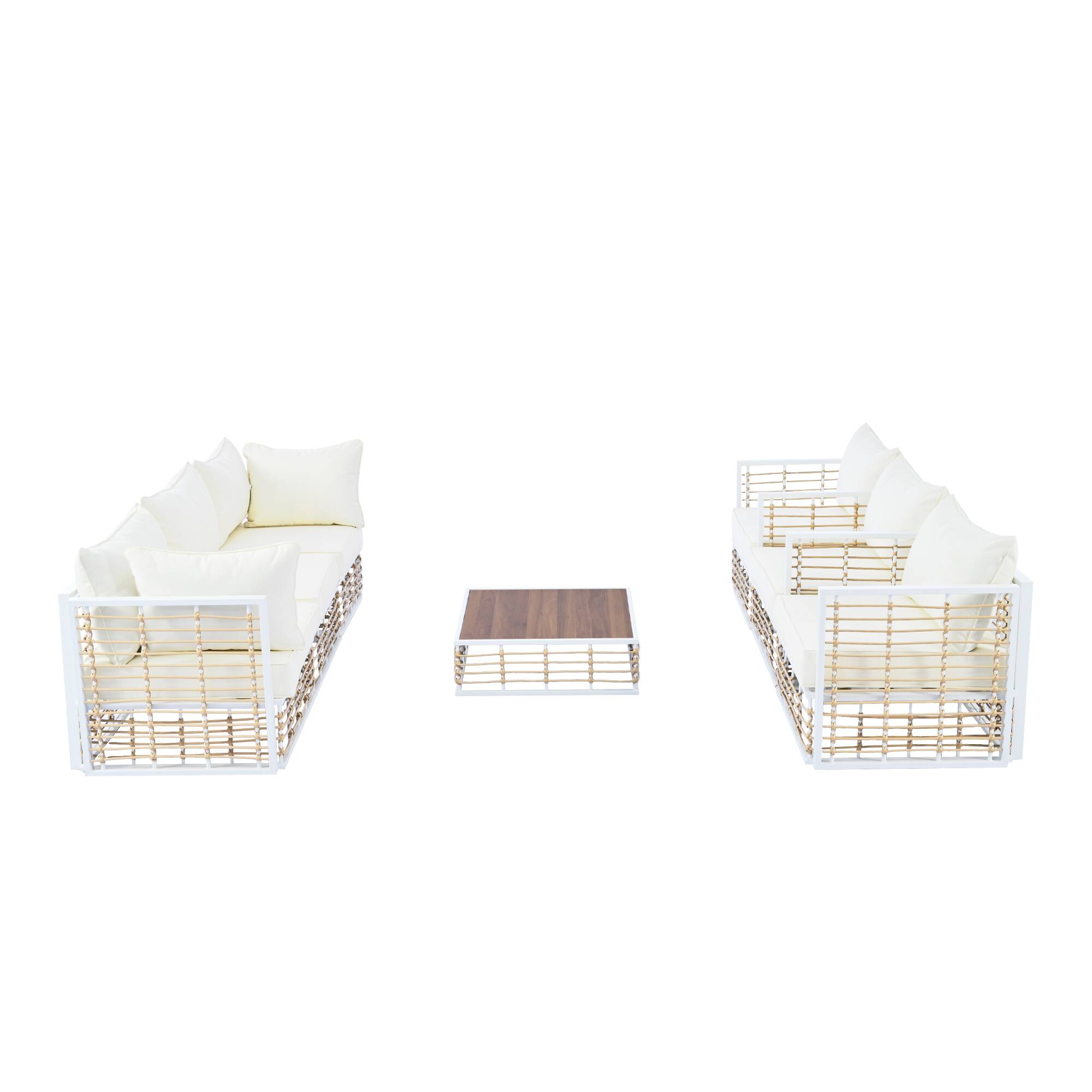 Alt View 10. Tiramisubest - Modern Minimalist 7-Piece Patio Sectional Sofa Set,Conversational Furniture Set with Thick Cushions & Coffee Table,White - White.