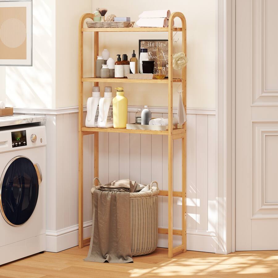 Pipe Rack Tier Layout Gymax Bamboo over the Toilet Storage Shelf w/3 tier Open Shelf ...