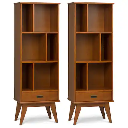 Front. Simpli Home - Draper 22 inch 6 Cubbie Bookcase (Set of 2) - Teak Brown.