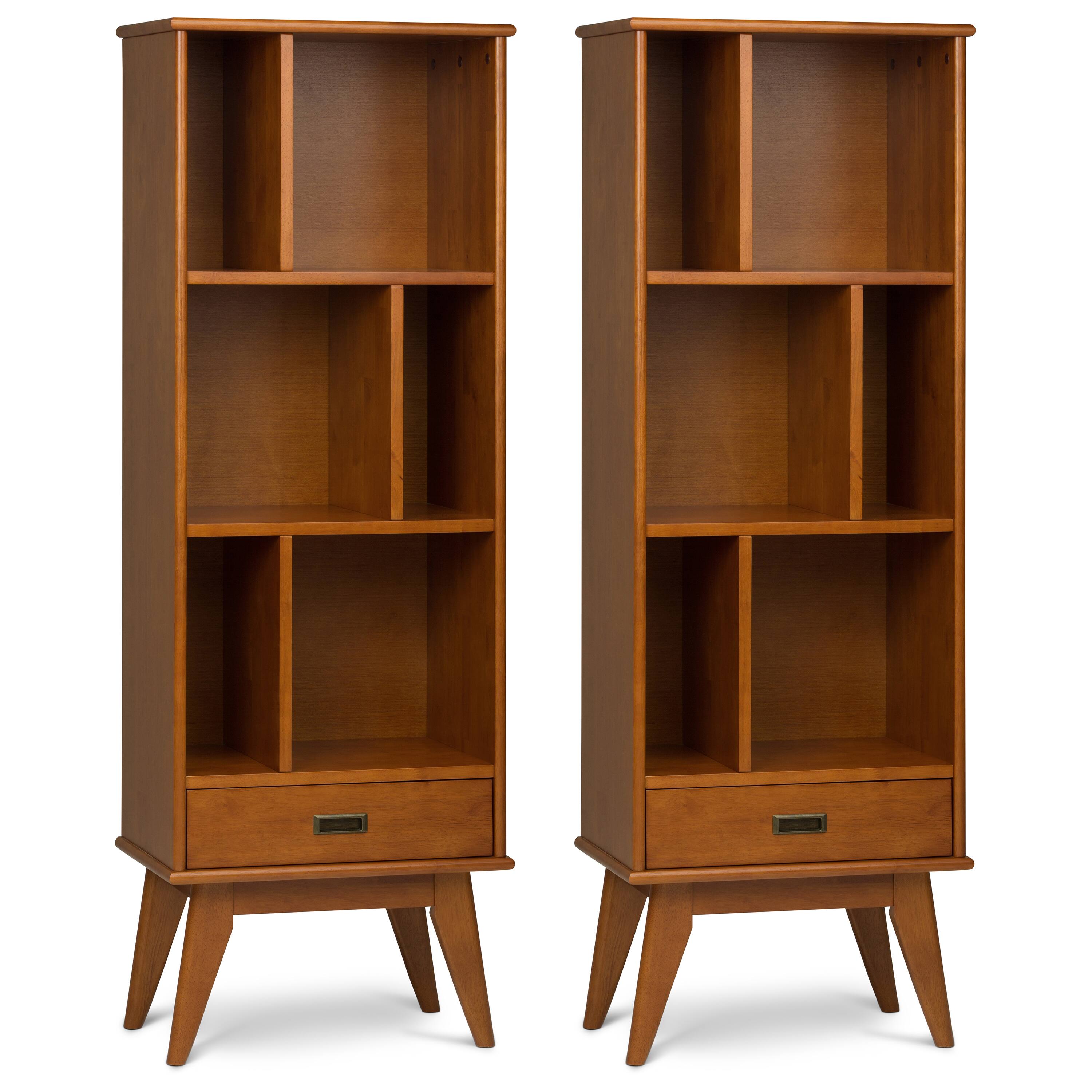 Front. Simpli Home - Draper 22 inch 6 Cubbie Bookcase (Set of 2) - Teak Brown.