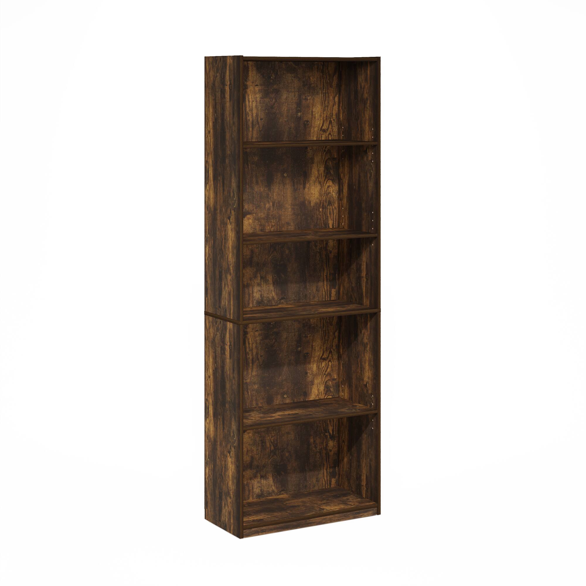 Alt View 6. Furinno - GEHRY Book Shelf, 5-Tier Bookshelf, Bookcase, with Adjustable Shelves, 11.6 x 24.8 x 71.4, for Home Office, Living Room - Amber Oak.