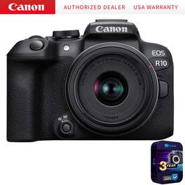 Canon - EOS R10 APS-C Camera + RF-S 18-45mm F4.5-6.3 IS STM Lens +3 Year Protection Pack